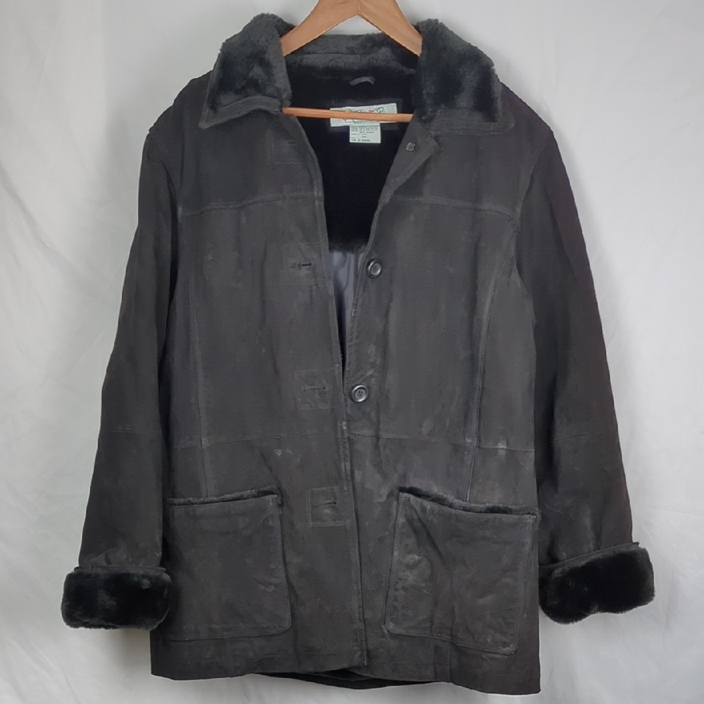 HABAND Women's Genuine Leather Chore Barn Fur Collar Work Coat